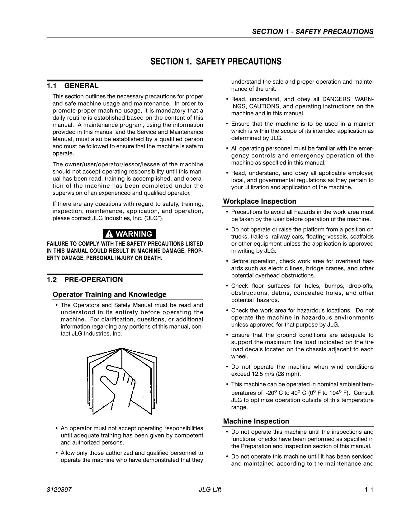 Manual del operador de mantenimiento y operación de plataformas elevadoras JLG 600SC 600SJC 660SJC 3120897