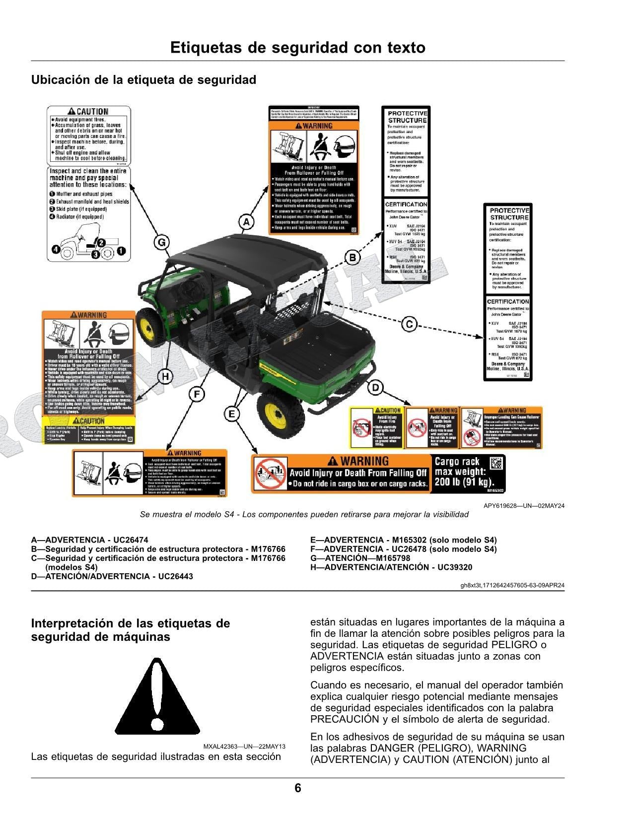 John Deere XUV560E XUV560E S4 cocodrilo Manual del Operador Español SN 080001-