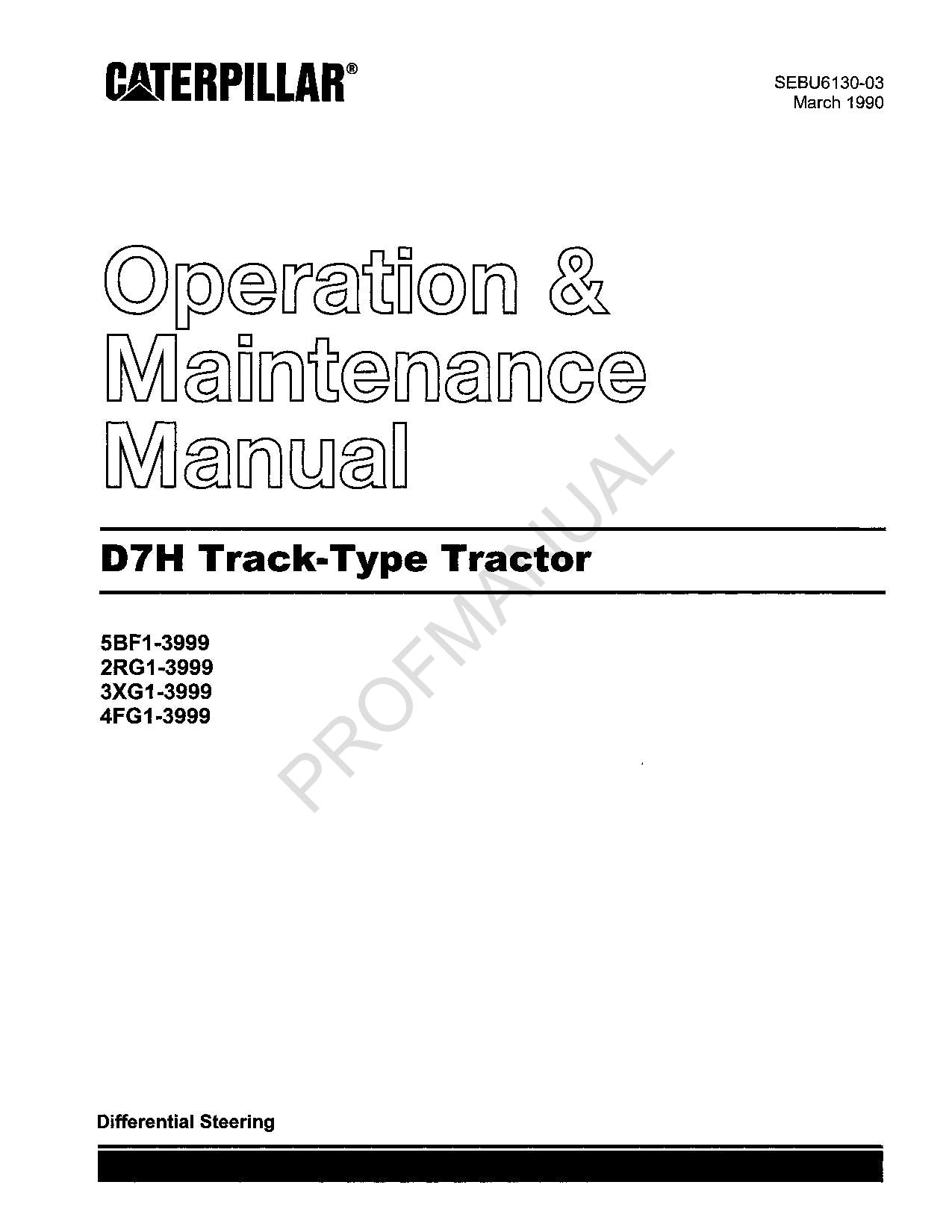 Manual de mantenimiento del operador del tractor de cadenas Caterpillar D7H SEBU6130