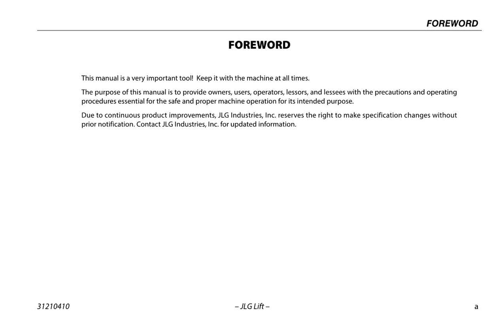 TOUCAN 10E 20E 26E 8E Vertical Lift Maintenance Operators Manual 31210410