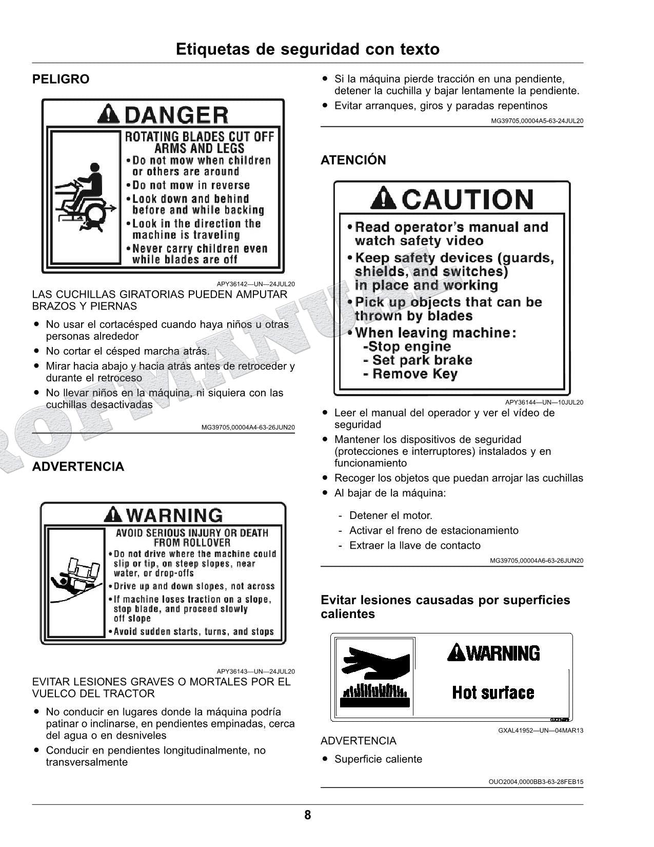 John Deere S220 S240 Tractor Manual del Operador SN S220 010001- 240 880001-
