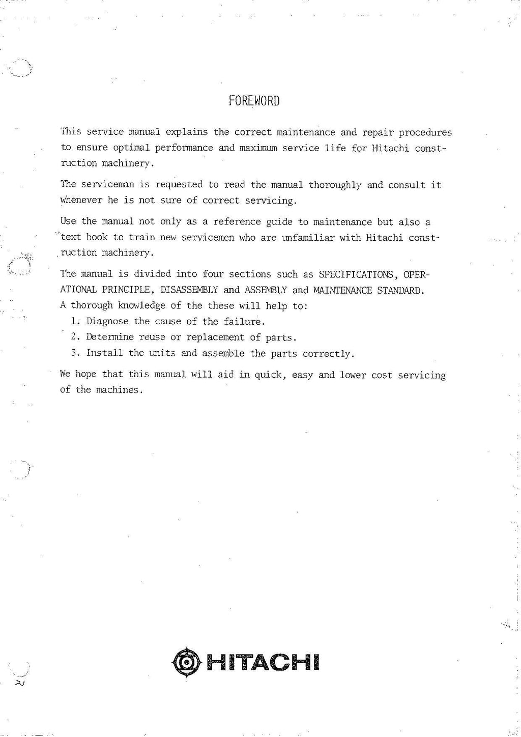 HITACHI UH041 Excavator Service Manual
