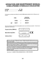 Liebherr R900 Litronic Excavator Operators manual serial 4001