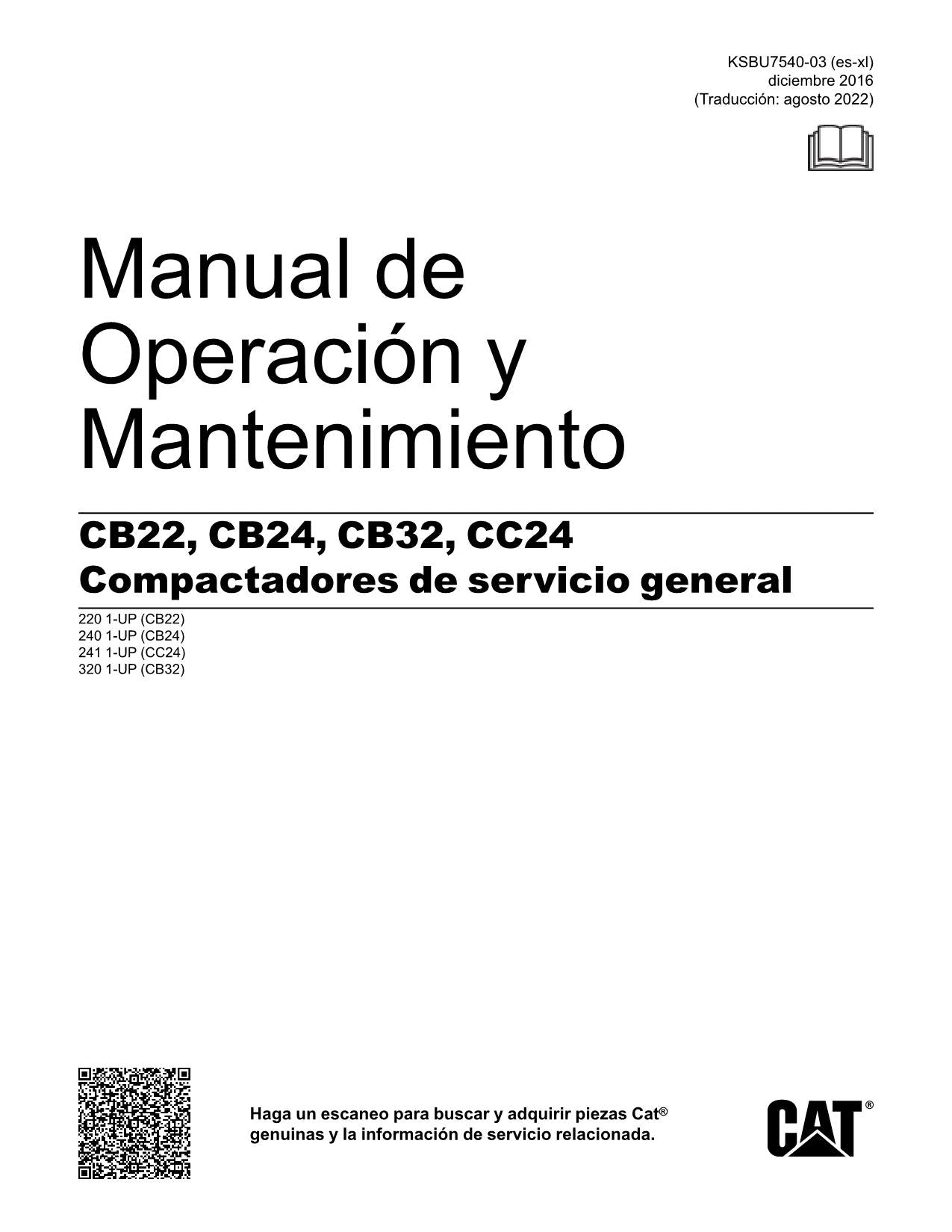 Caterpillar CB22 CB24 CB32 CC24 Compactadora Manual de Operación y Mantenimiento