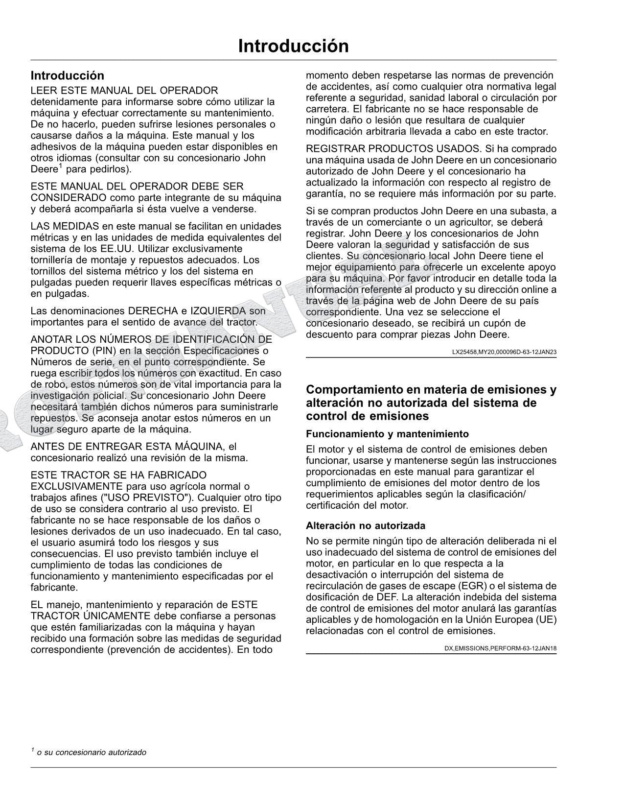 John Deere s 6M 145 - 185 MW 6MH 155 MW Tractor Manual del Operador MY2025
