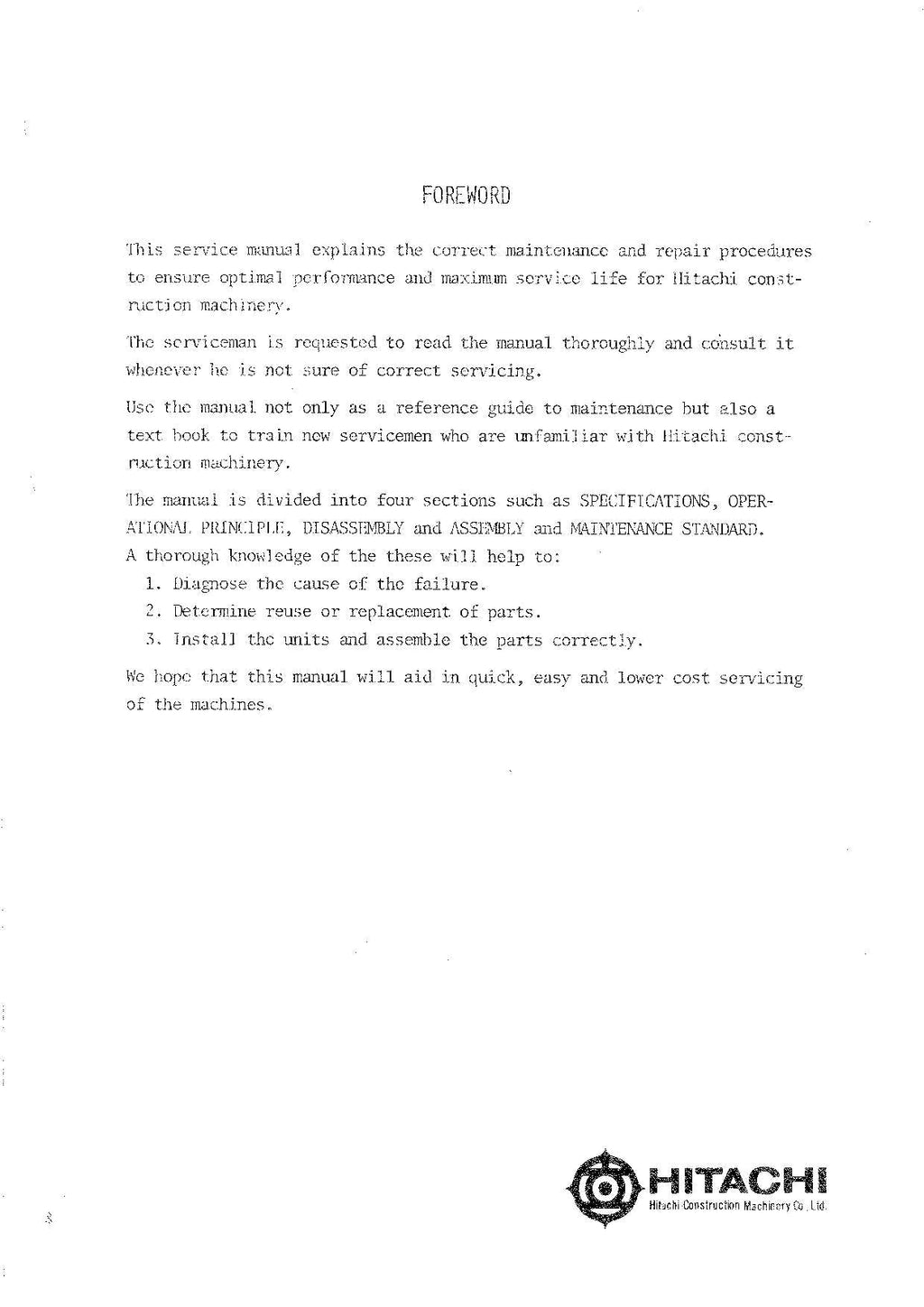 HITACHI UH051 Excavator Service Manual