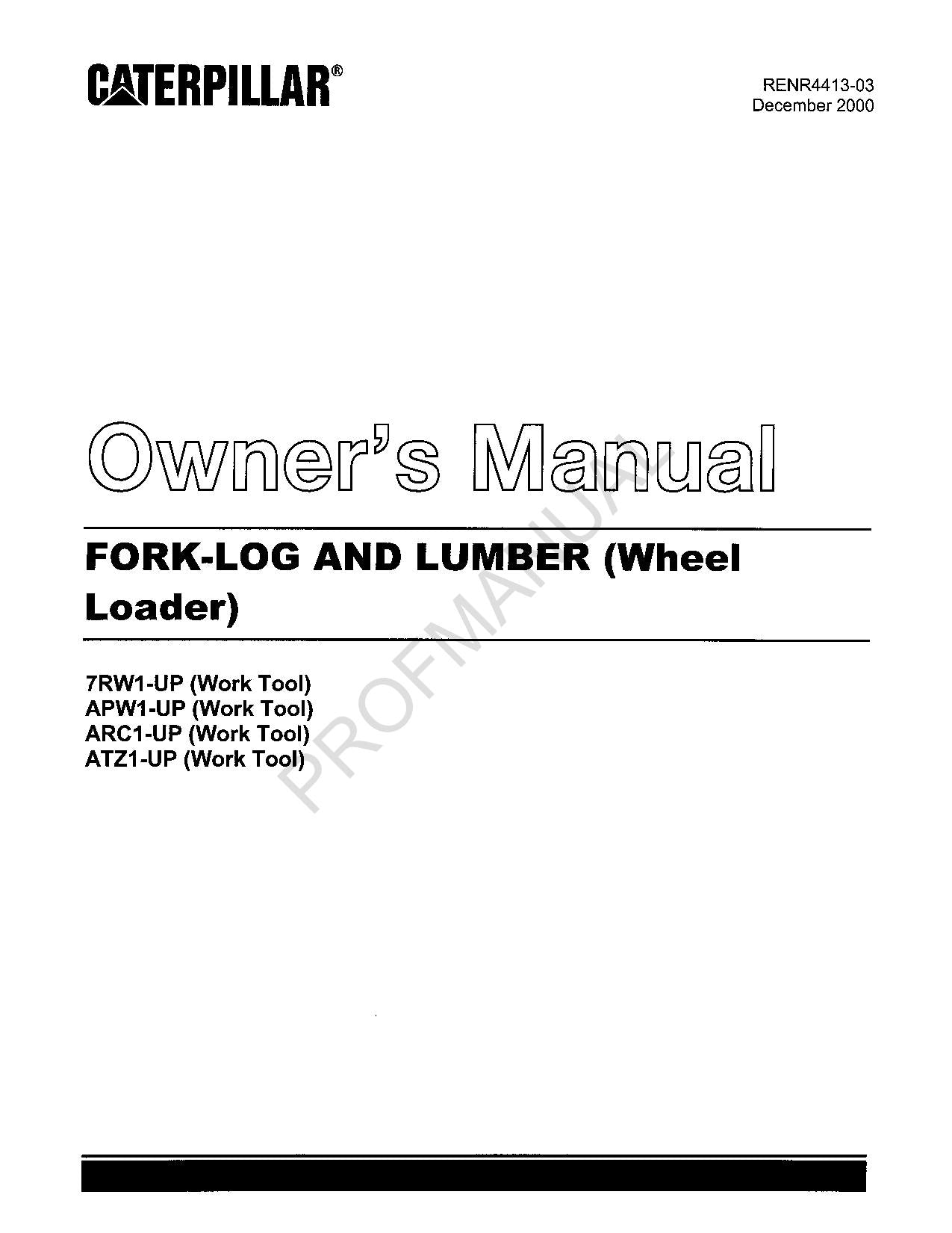 Manual de mantenimiento del operador de cargadoras de ruedas lumbares con horquilla para troncos Caterpillar