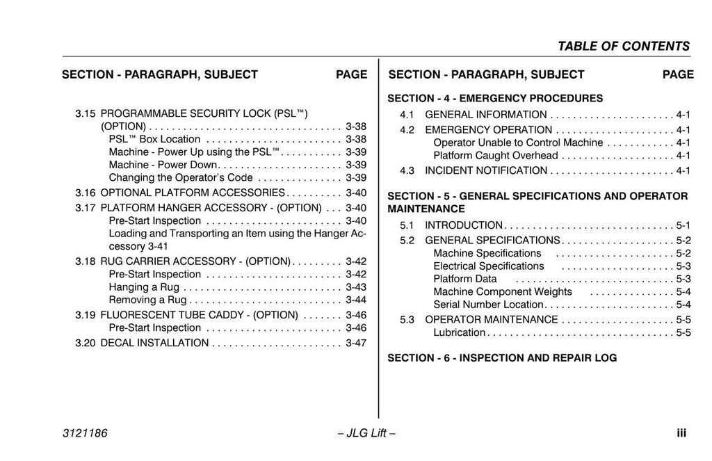 JLG SSV-10 Vertical Mast Maintenance Operation Operators Manual