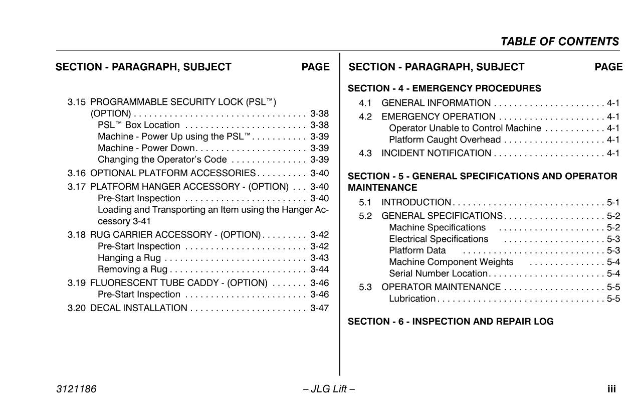JLG SSV-10 Vertical Mast Maintenance Operation Operators Manual