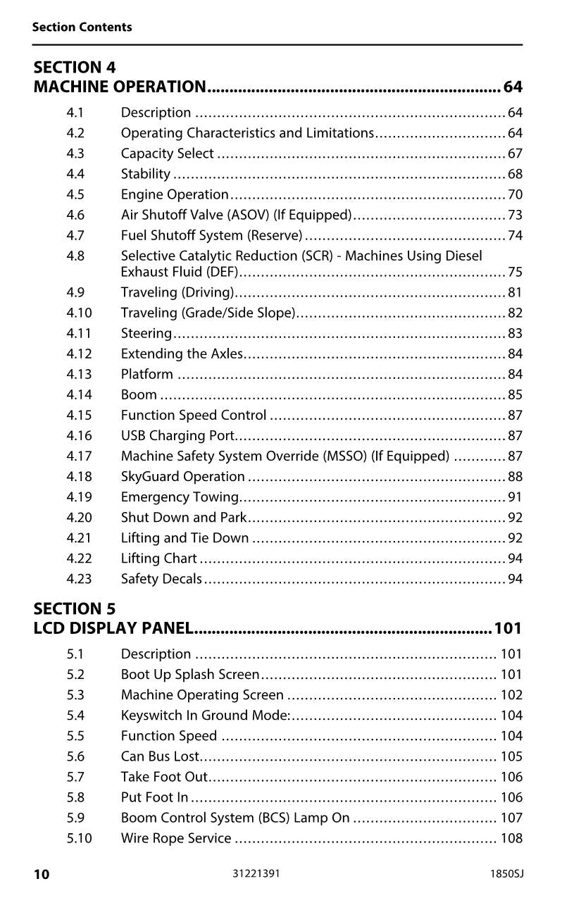 Manual del operador de mantenimiento y operación del elevador de pluma JLG 1850SJ 31221391
