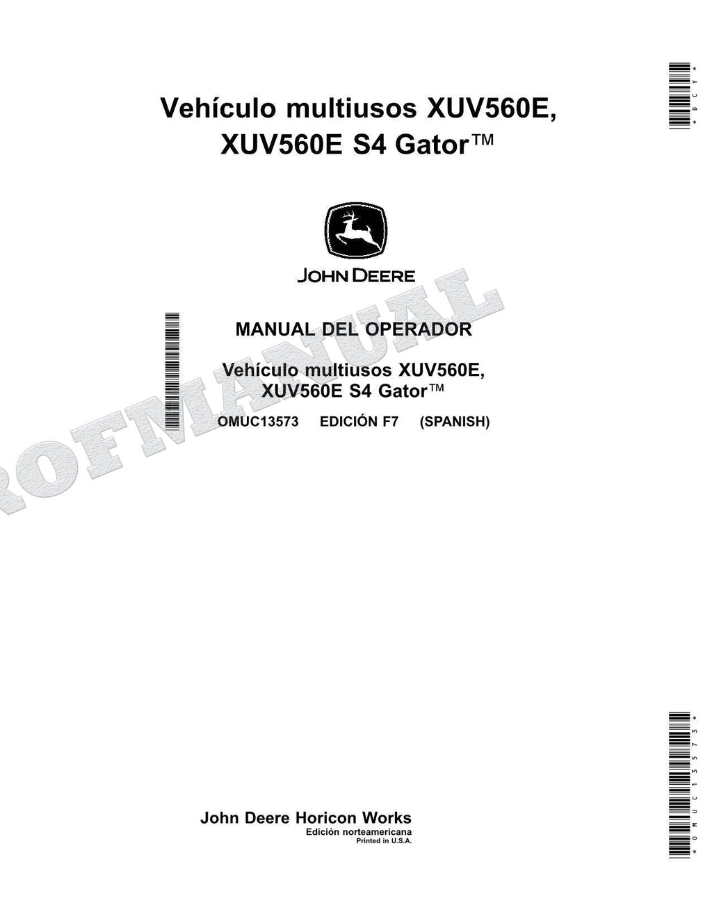 John Deere XUV560E XUV560E S4 cocodrilo Manual del Operador Español SN 010001-