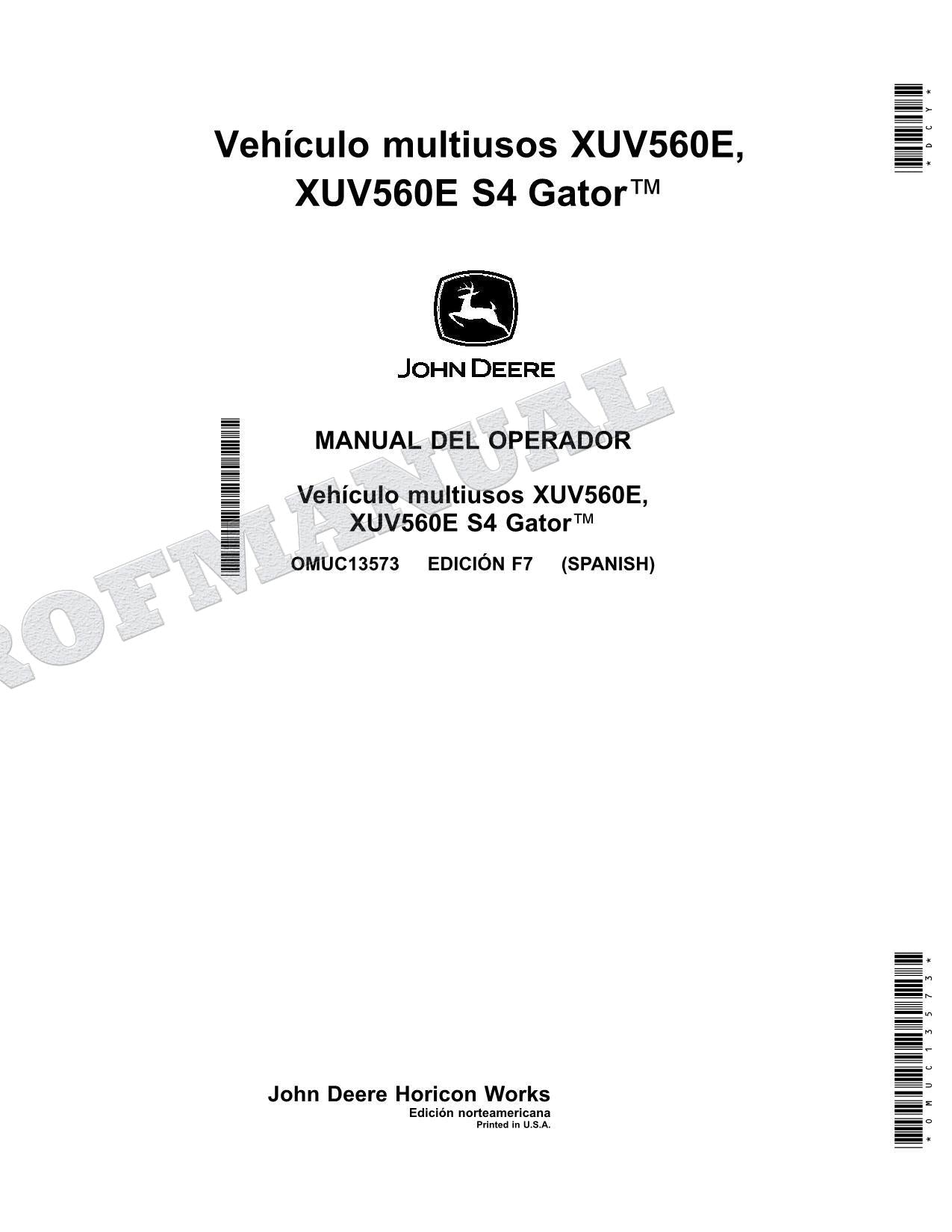 John Deere XUV560E XUV560E S4 cocodrilo Manual del Operador Español SN 010001-