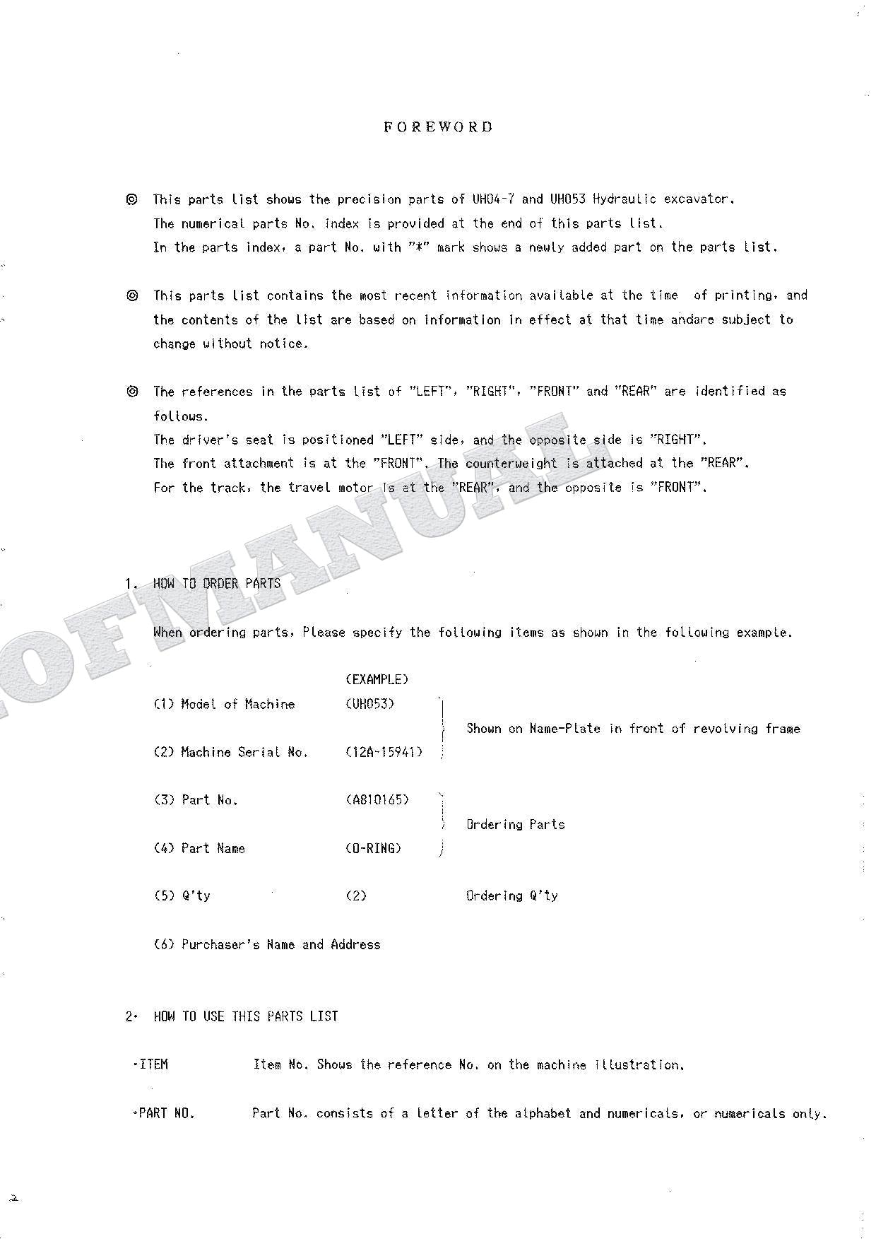 HITACHI UH04-7 UH053 Equip Component Excavator Parts Catalog Manual P12A-E1-3
