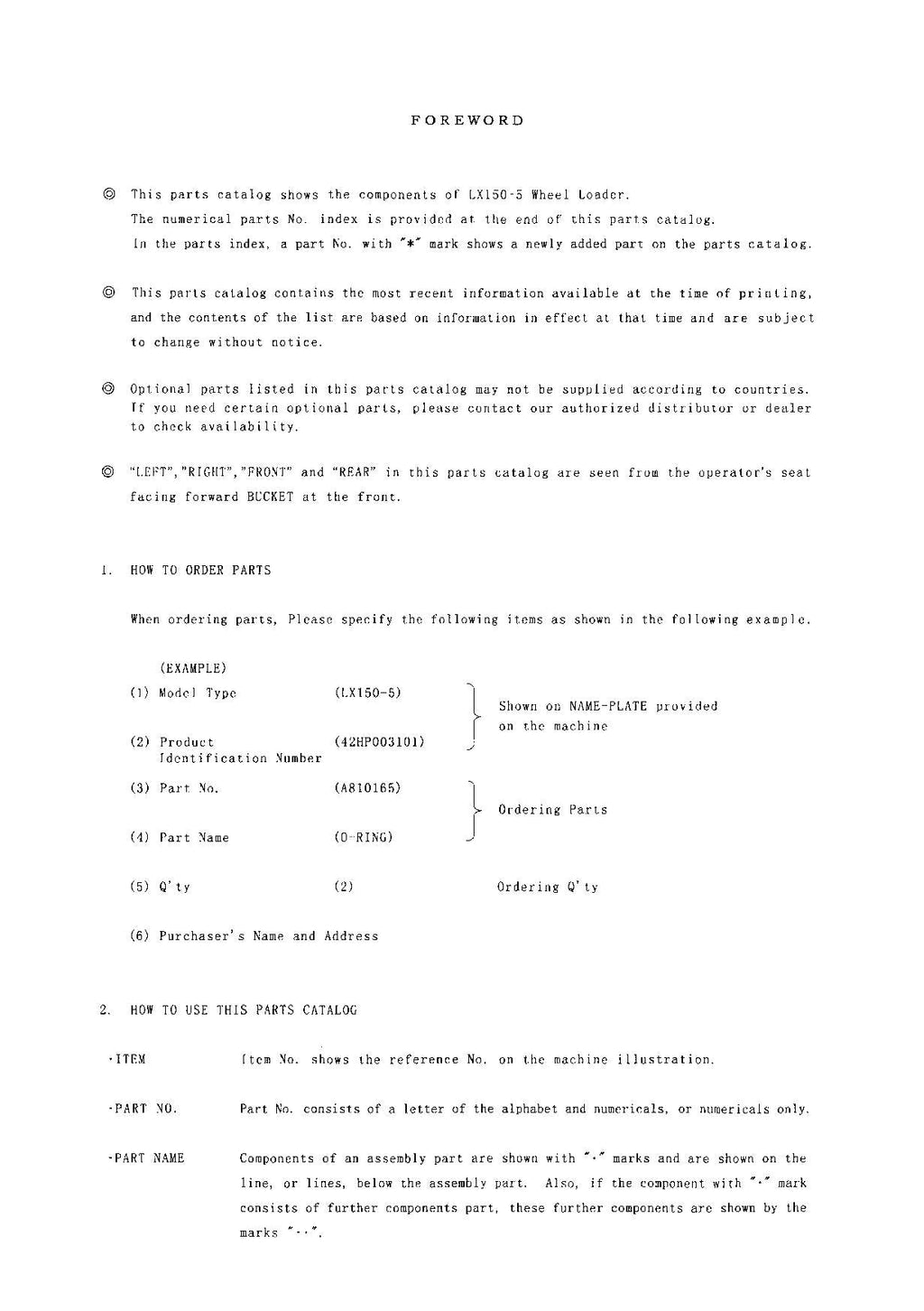 Hitachi LX150-5 Wheel Loader Parts Catalog Manual SN 003101-up