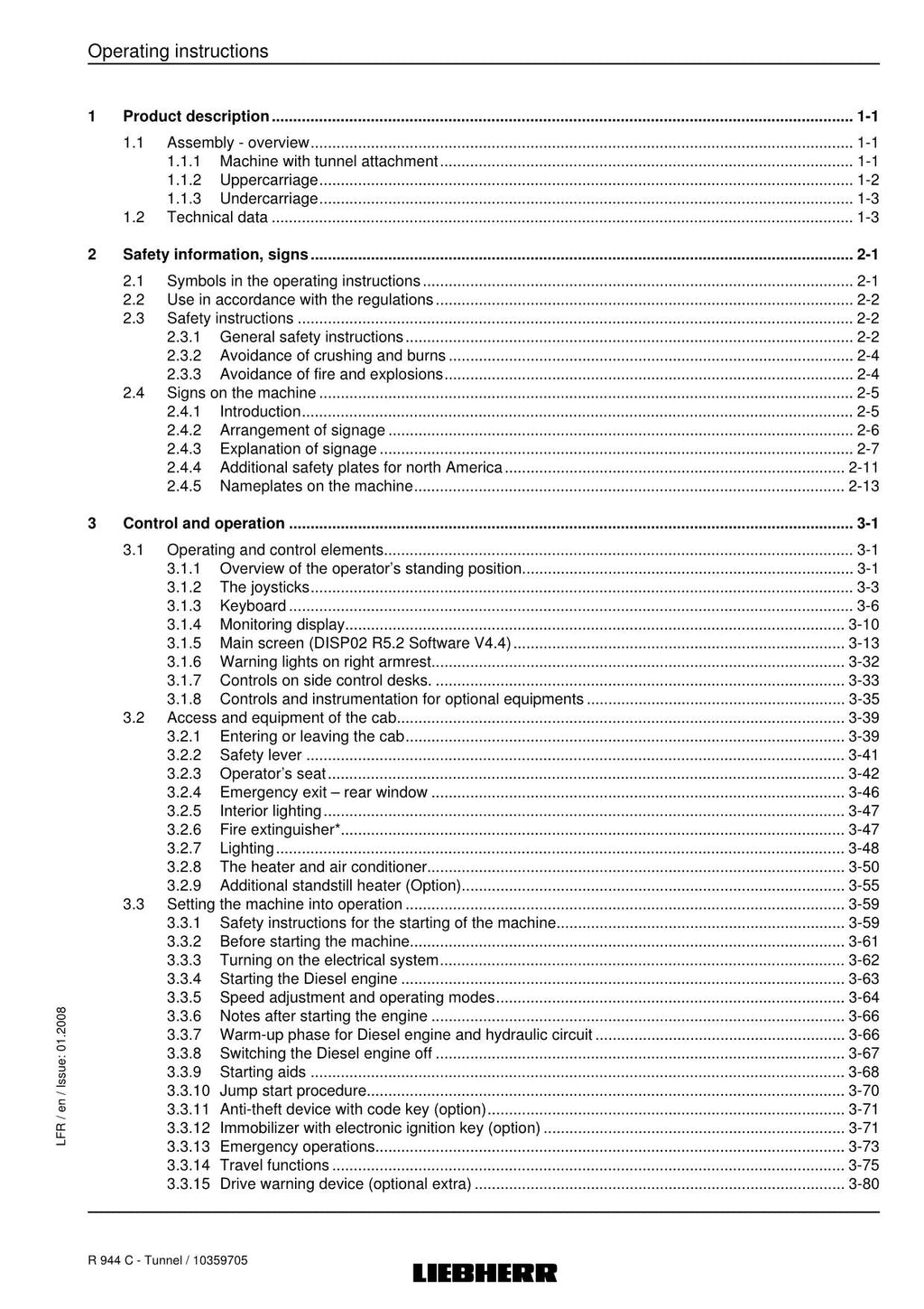 Liebherr R944 C Tunnel Excavator Operators manual serial 19695
