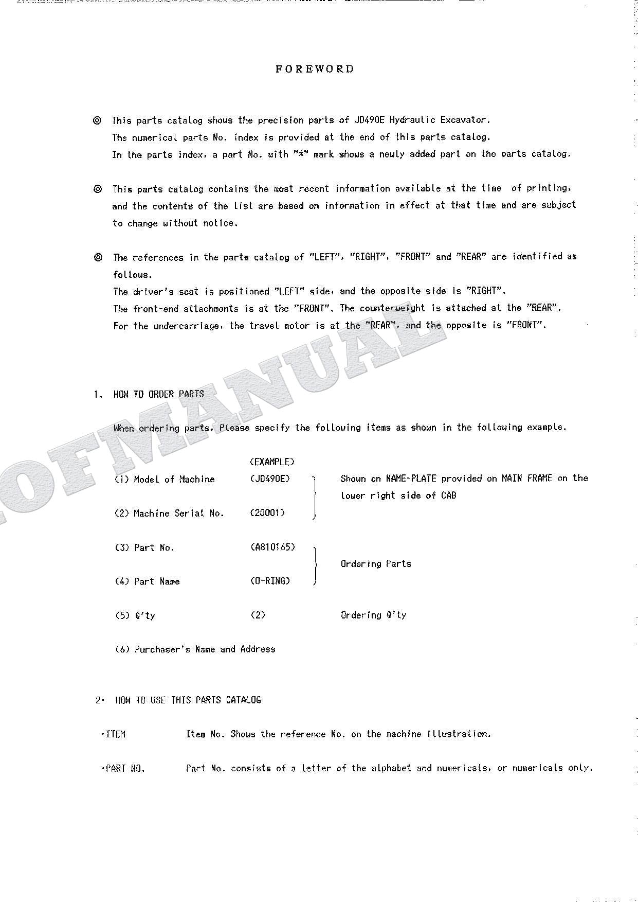 HITACHI JD490E Equipment Component Excavator Parts Catalog Manual