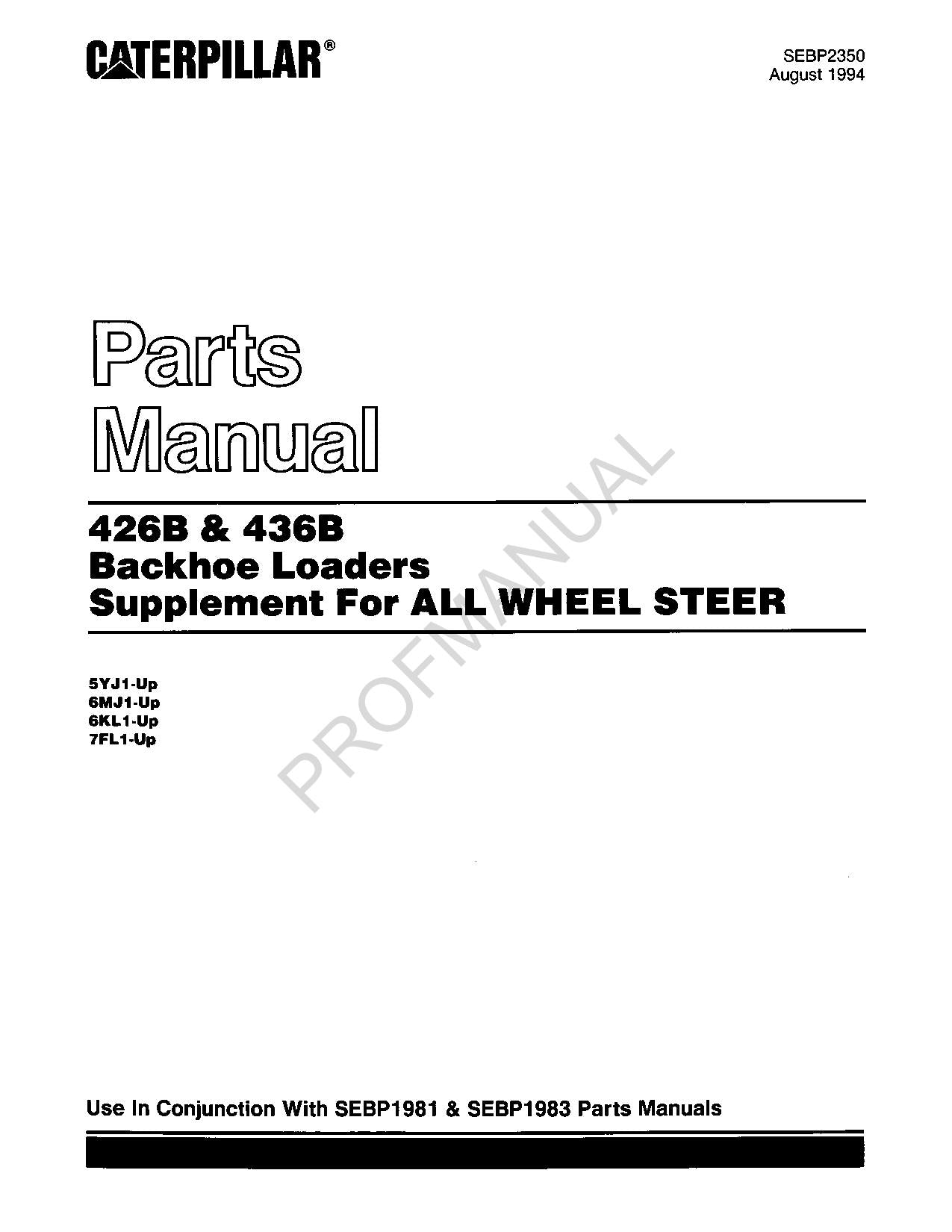 Caterpillar Cat 426B 436B Backhoe Loader Supplement Parts Catalog Manual