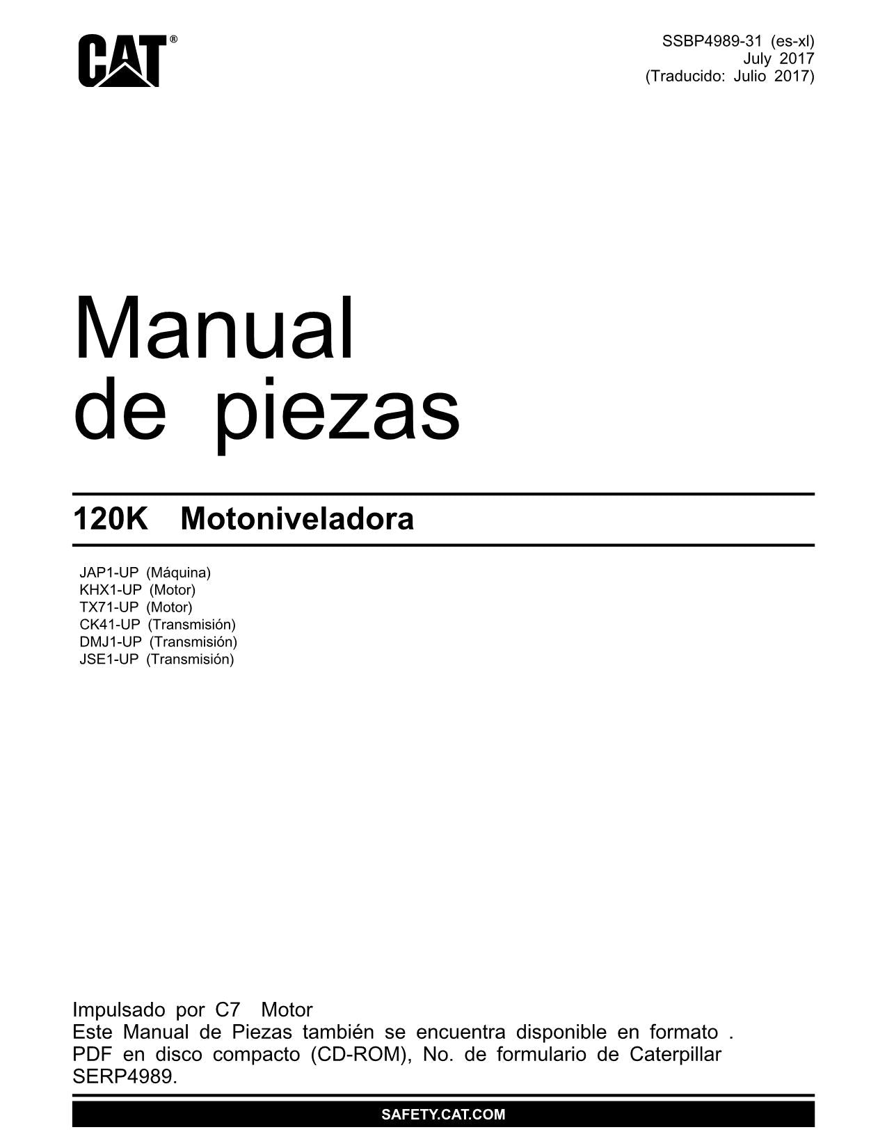 Caterpillar 120K Motoniveladora Manual de piezas Español