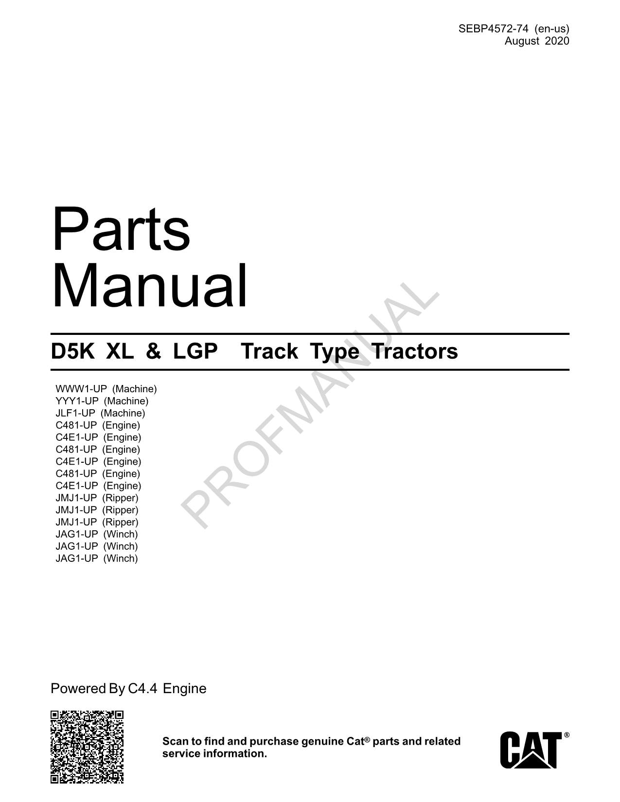 Caterpillar Cat D5K Xl LGP Track Type Tractor Parts Catalog Manual SEBP4572