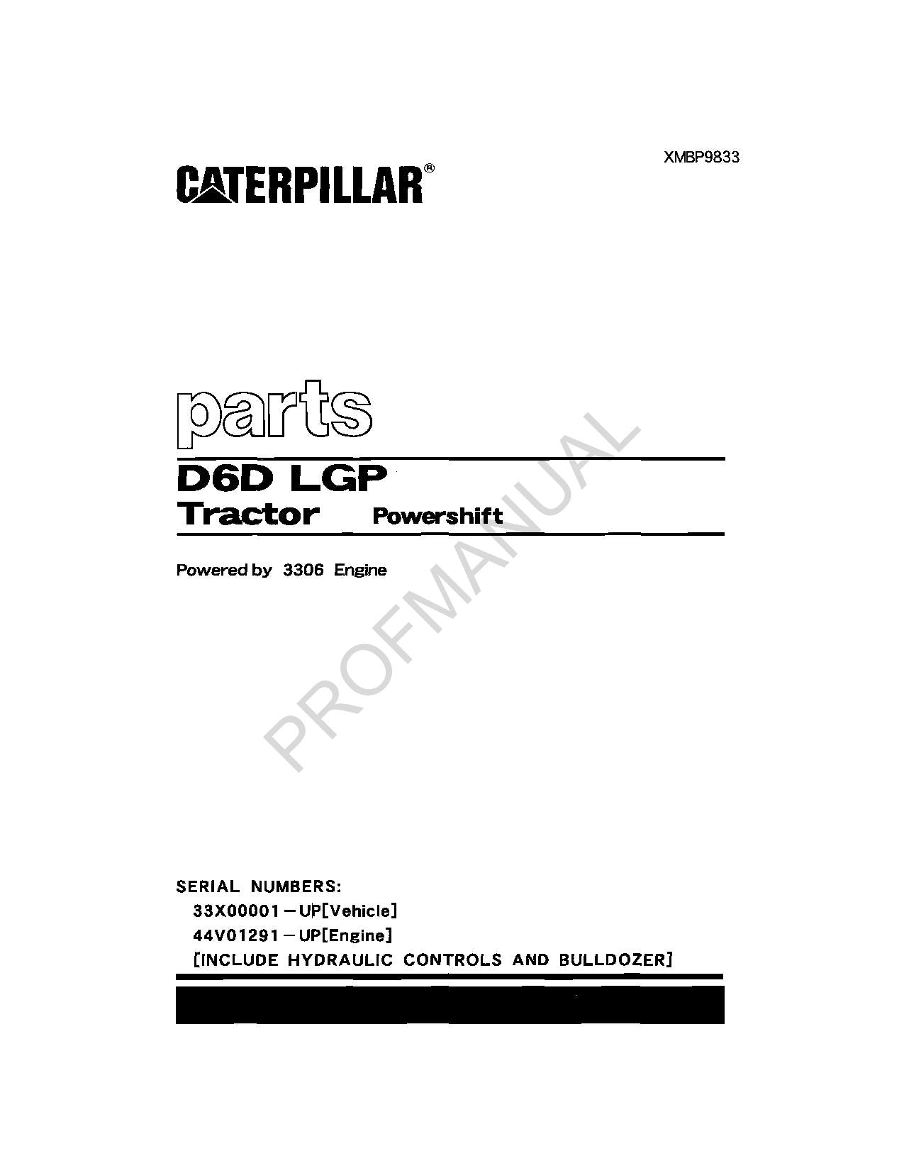 Caterpillar Cat D6D LGP Tractor Powershift Parts Catalog Manual XMBP9833