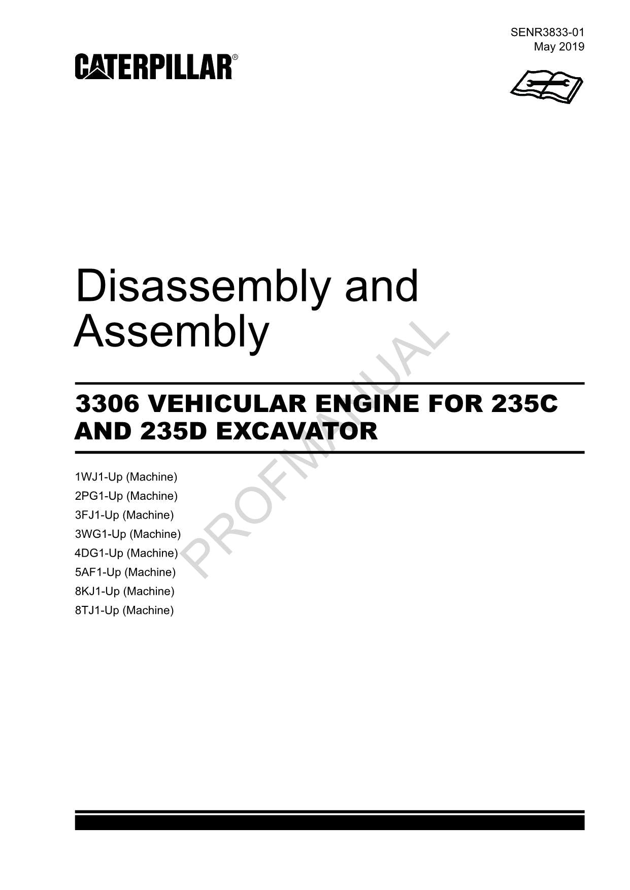 Caterpillar 3306 VEHICULAR ENGINE 235C 235D EXCAVATOR Disassembly Assem Manual