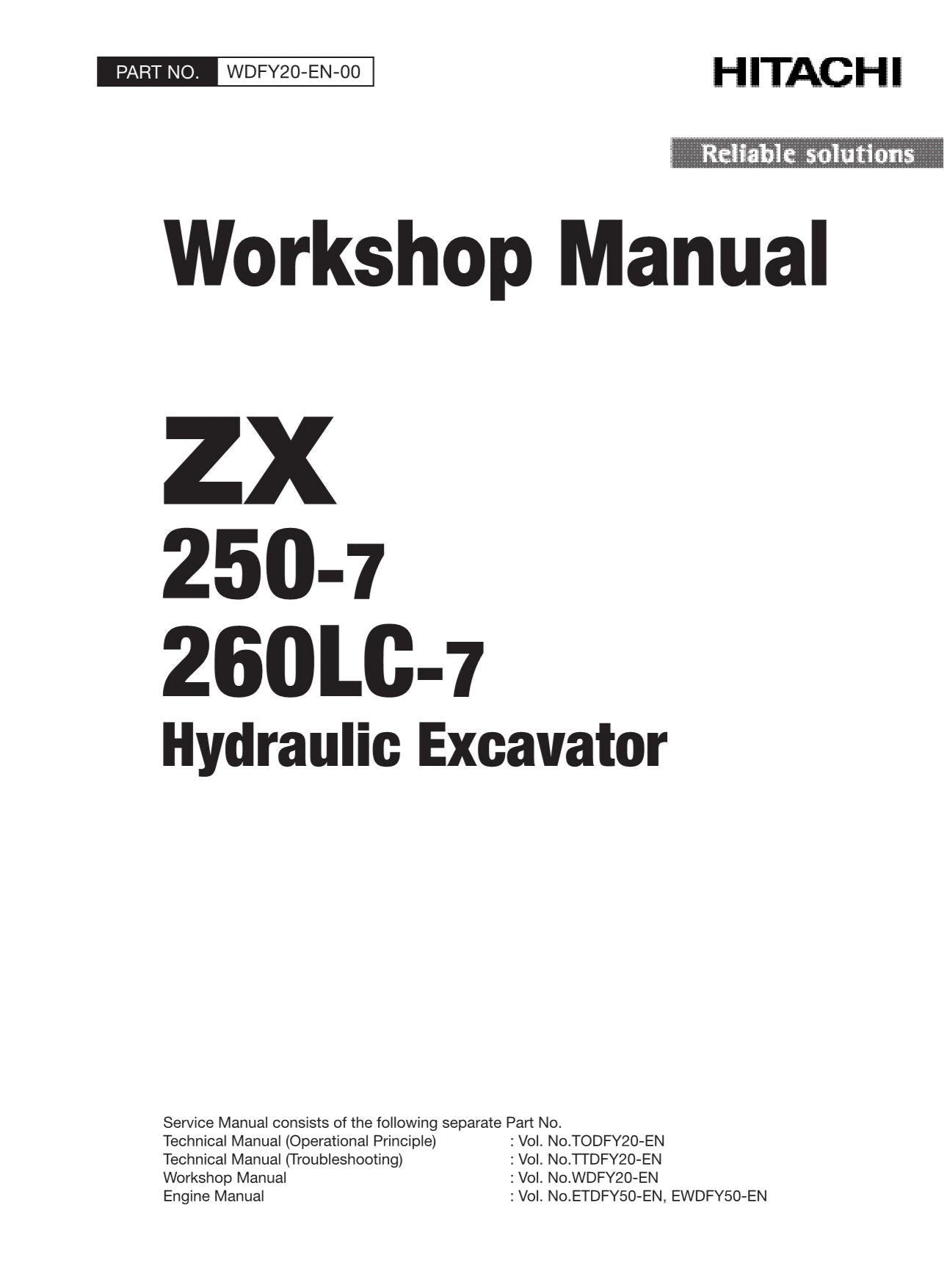 Manual de servicio y reparación de excavadoras Hitachi ZX250-7 ZX260LC-7