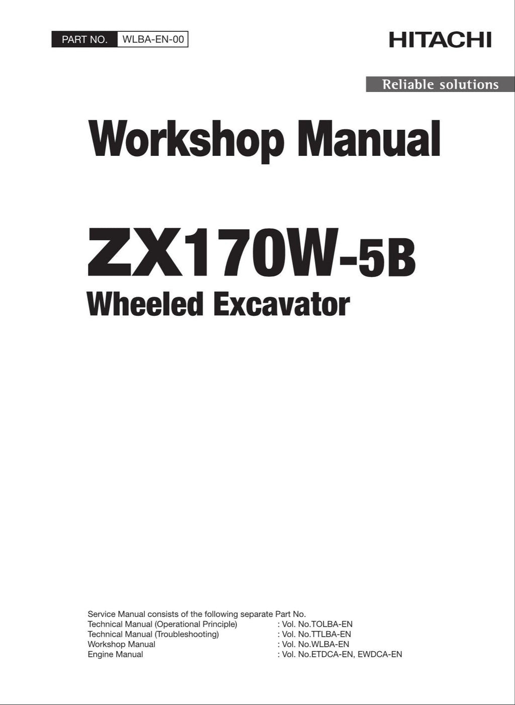 HITACHI ZAXIS ZX170W-5B Excavator Workshop Service Manual
