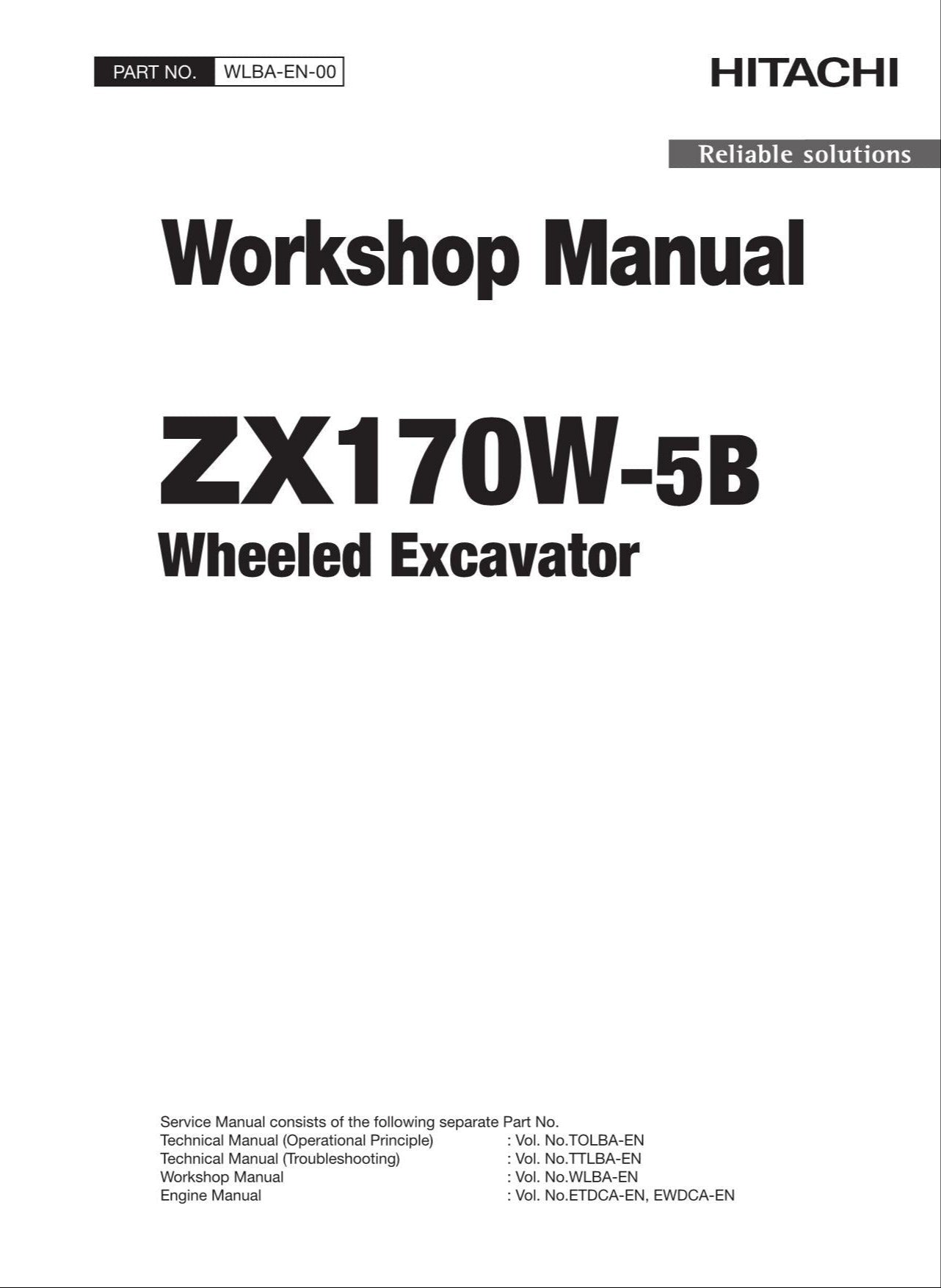 HITACHI ZAXIS ZX170W-5B Excavator Workshop Service Manual