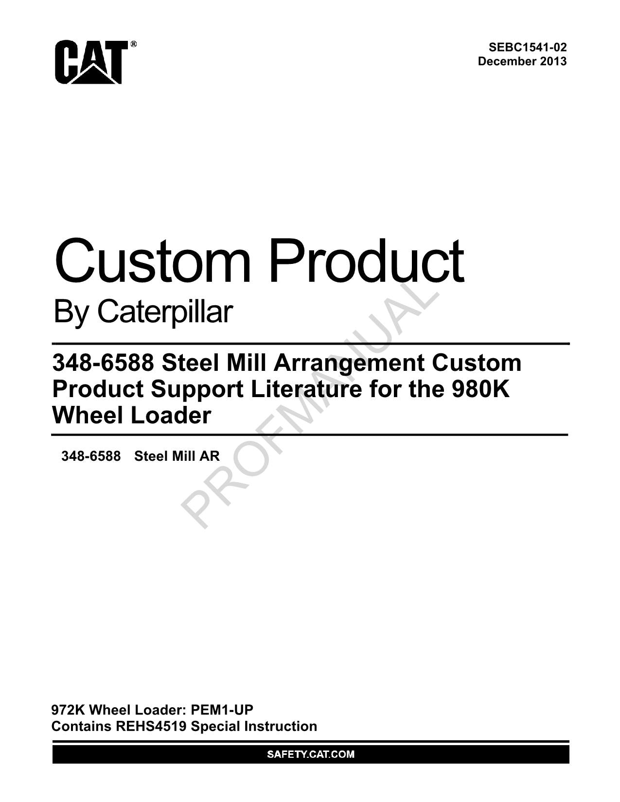 Caterpillar Cat 348 6588 Steel Mill Arrangement 980K Loader Parts Catalog Manual