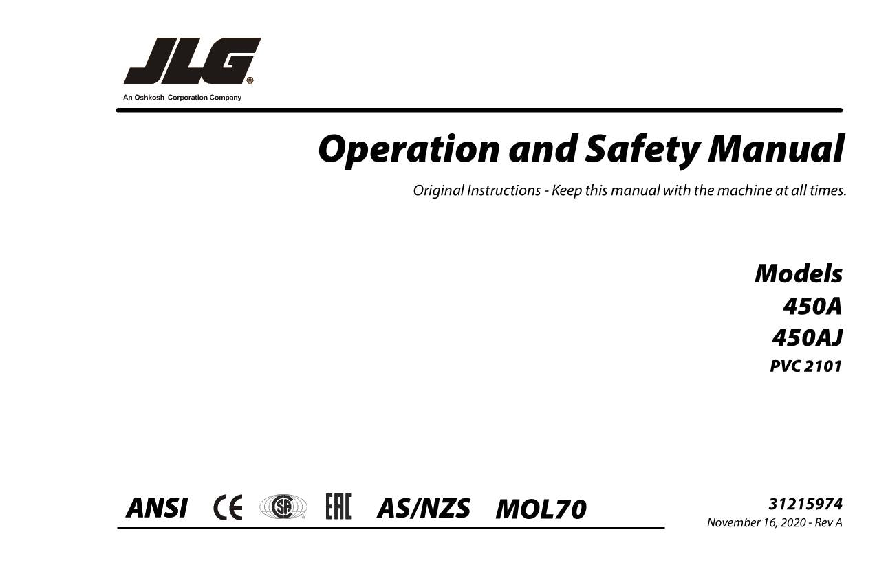 Manual del operador de mantenimiento y operación de la plataforma elevadora JLG 450A 450AJ 31215974