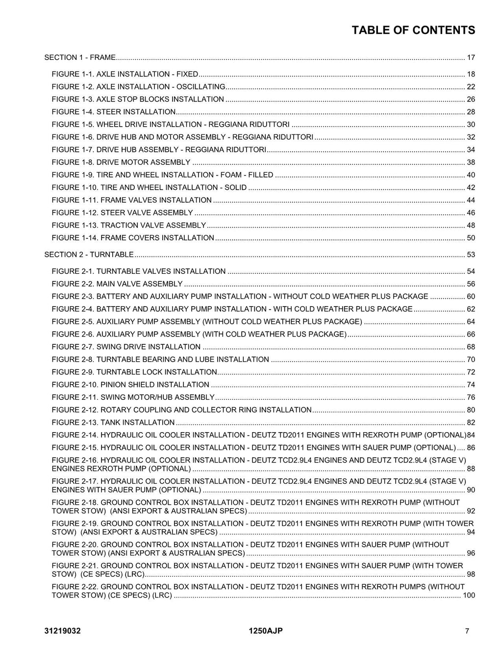 JLG 1250AJP Boom Lift Parts Catalog Manual 31219032