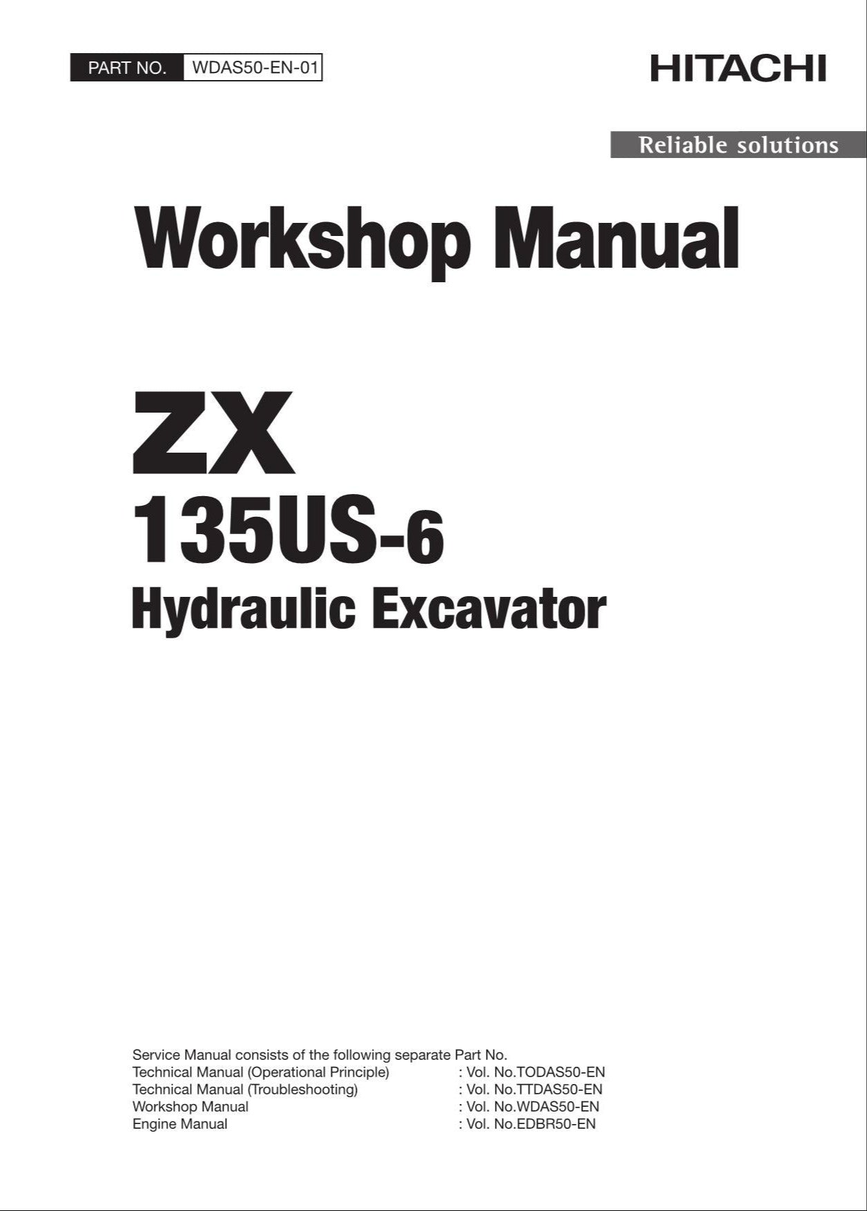 HITACHI ZAXIS ZX135US-6 Excavator Workshop Service Manual WDAS50-EN-01