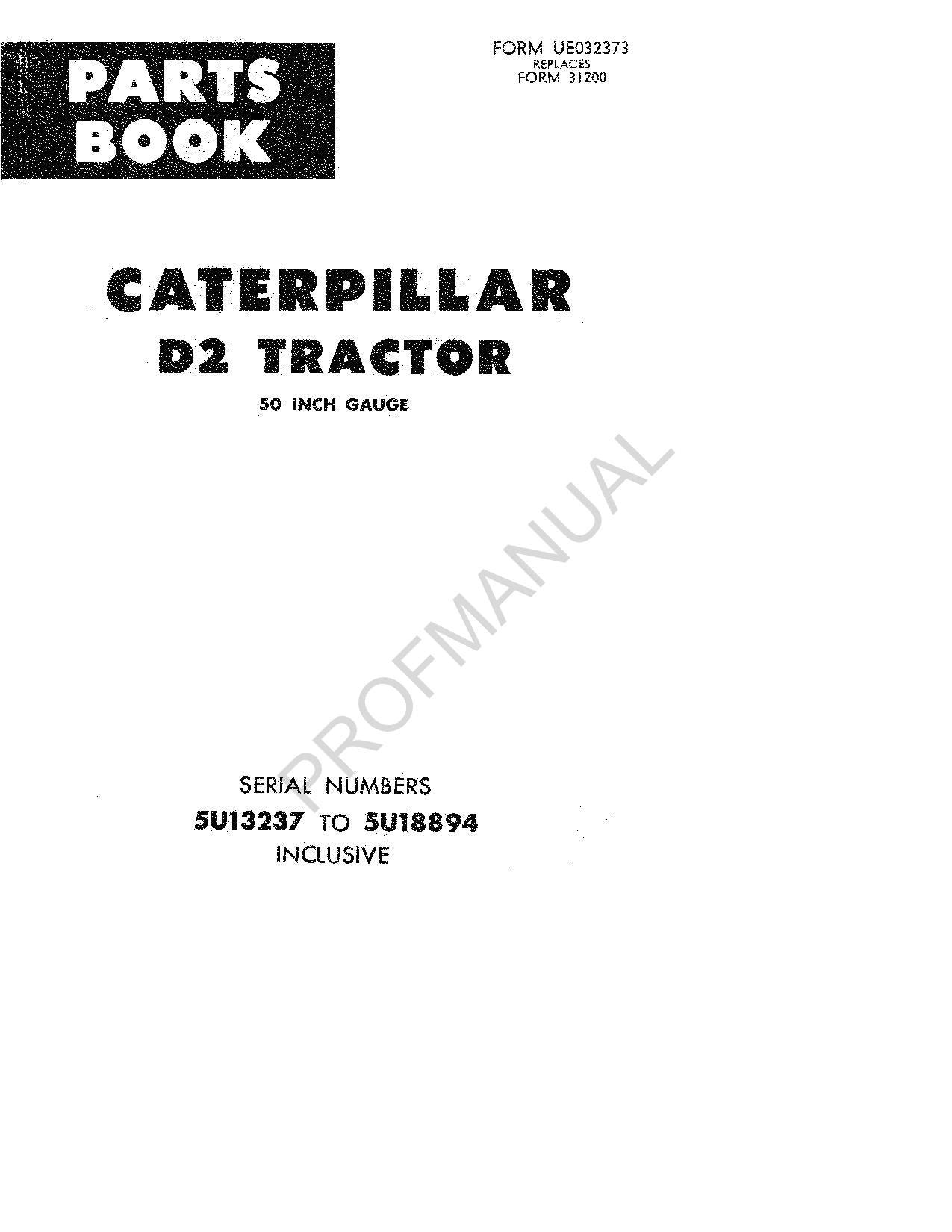 Caterpillar Cat D2 Tractor Parts Catalog Manual ser 5U13237-18894