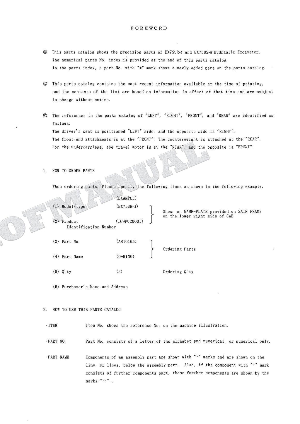 HITACHI EX75UR-5 EX75US-5 Equipment Component Excavator Parts Catalog Manual