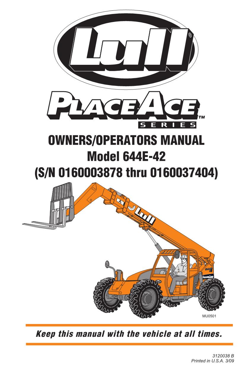 LULL 644E-38 Telehandler Maintenance Operation Operators Manual