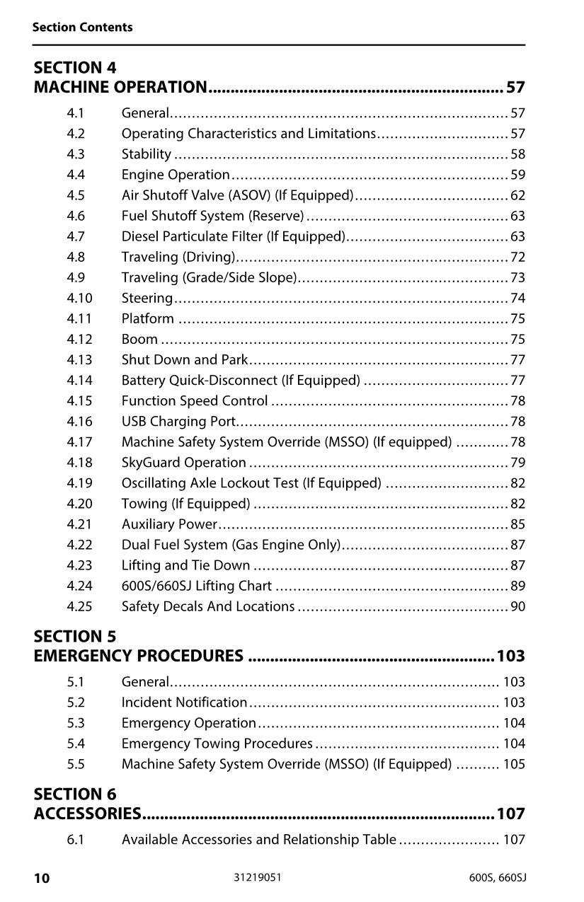 JLG 600S 660SJ Boom Lift Maintenance Operation Operators Manual 31219051
