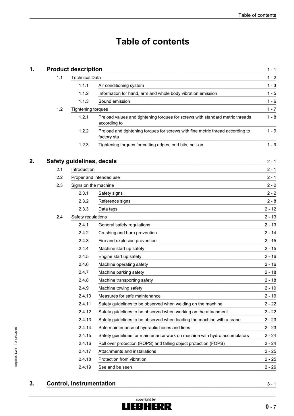 Liebherr LR634 CRAWLER LOADER Operators manual 9085390 serial 10606