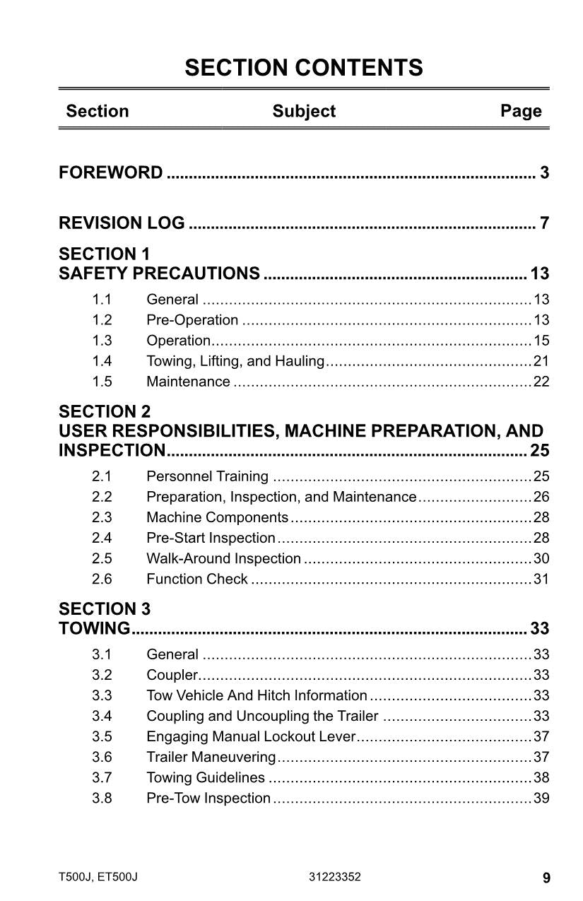 Manual del operador de mantenimiento y operación de la plataforma elevadora JLG ET500J T500J