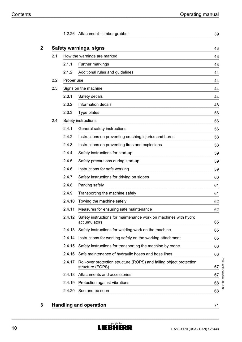 Liebherr L580-1170 (USA CAN) Wheel Loader Operators manual