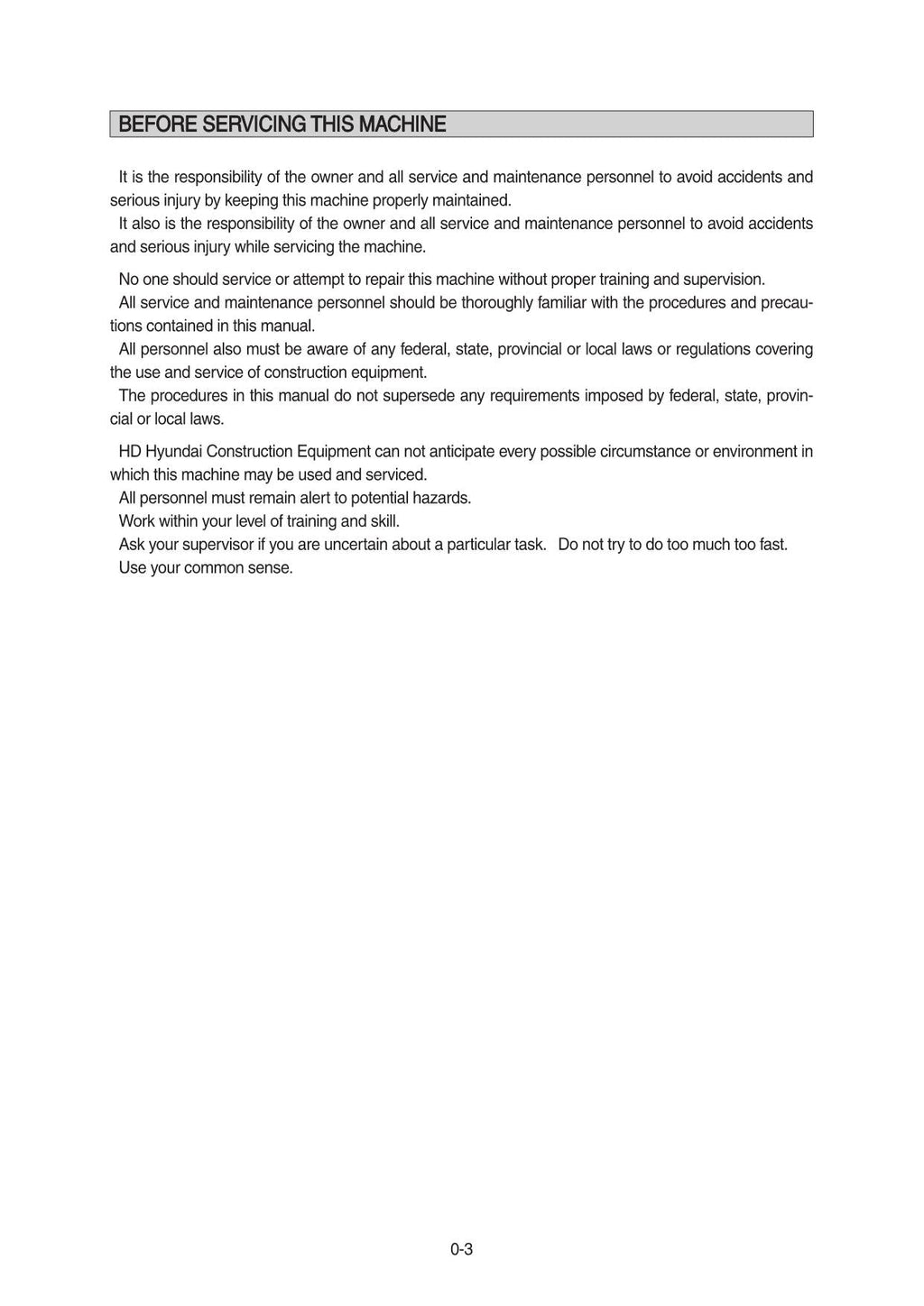 Hyundai HX65A CRAWLER EXCAVATOR Operators Maintenance Manual