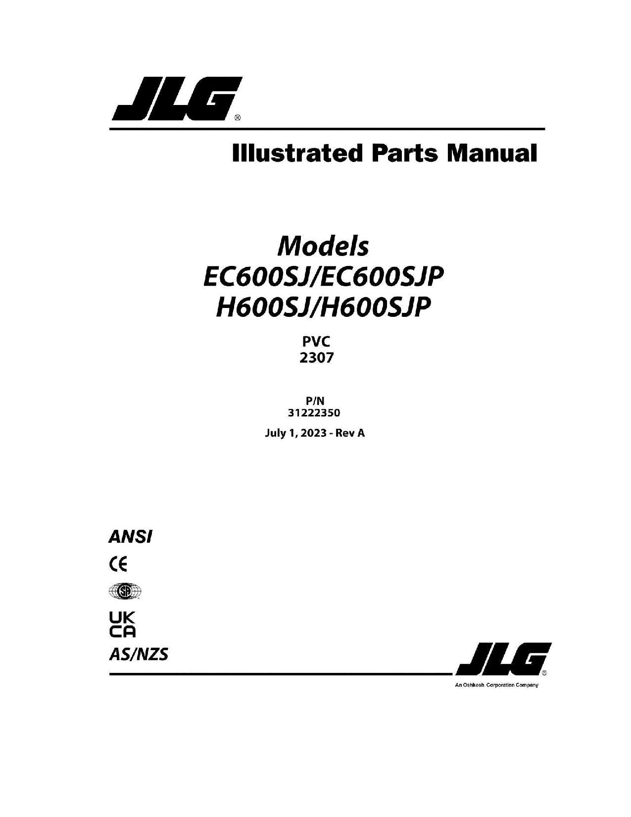 Manual del catálogo de piezas de plataformas elevadoras JLG EC600SJ EC600SJP H600SJ H600SJP