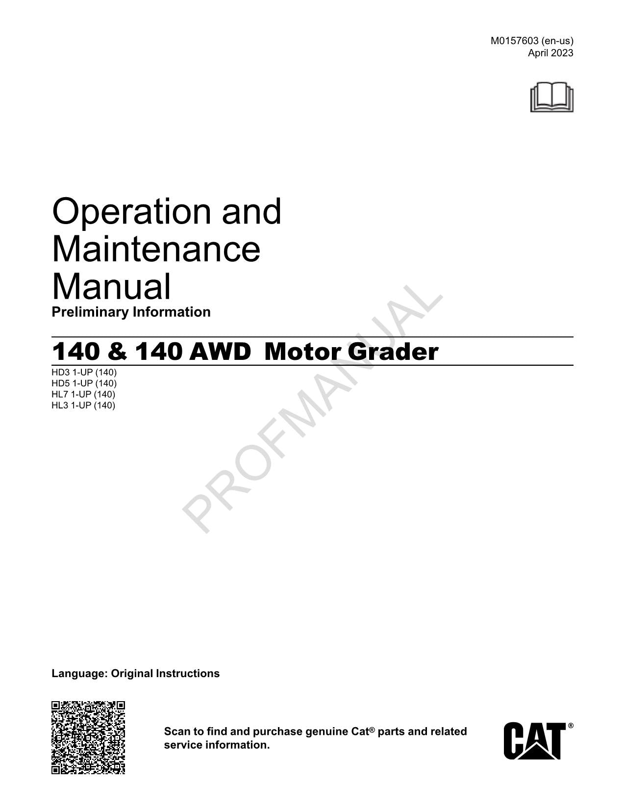 Manual de mantenimiento del operador de la motoniveladora Caterpillar 140 140 AWD