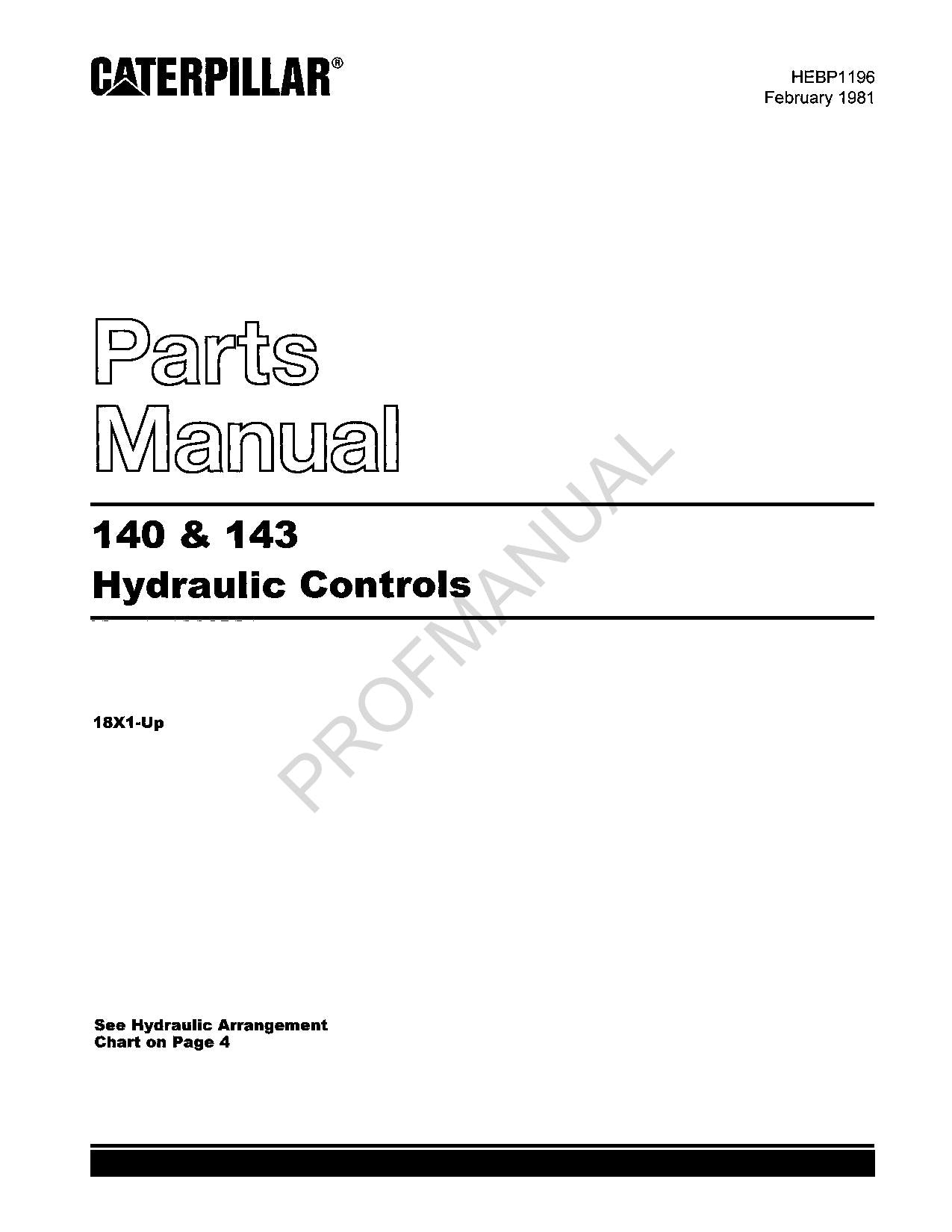 Caterpillar Cat 140 143 Hydraulic Controls Parts Catalog Manual