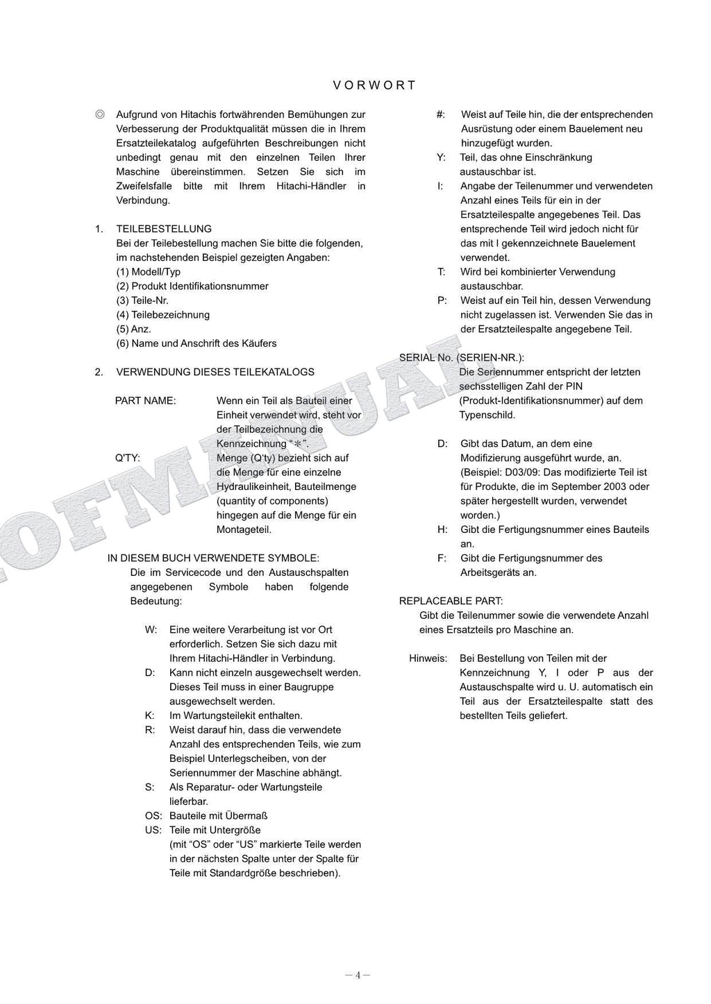 HITACHI ZAXIS75UR-5B Equipment Component Excavator Parts Catalog Manual