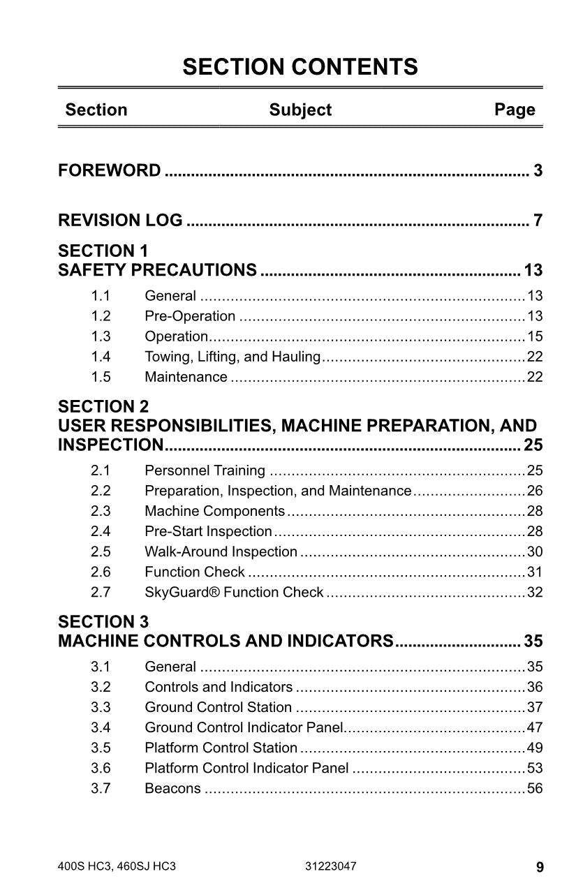 JLG 400S HC3 460SJ HC3 Boom Lift Maintenance Operation Operators Manual 31223047
