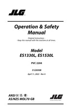 JLG ES1330L ES1530L Scissor Lift Maintenance Operation Operators Manual 31220308