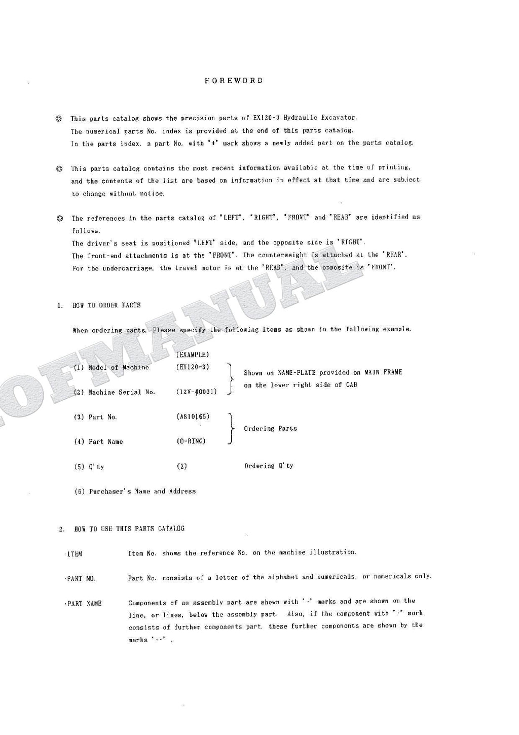 HITACHI EX120-3 Equipment Component Excavator Parts Catalog Manual