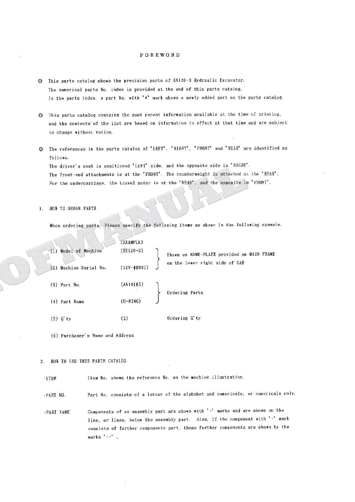 HITACHI EX120-3 Equipment Component Excavator Parts Catalog Manual