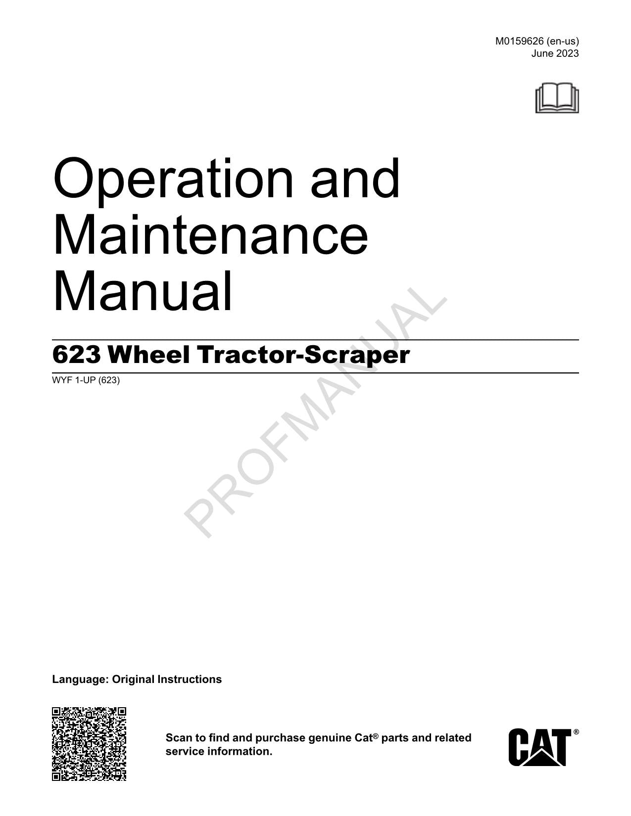 Manual de mantenimiento del operador de mototraílla Caterpillar 623 WYF1-Up