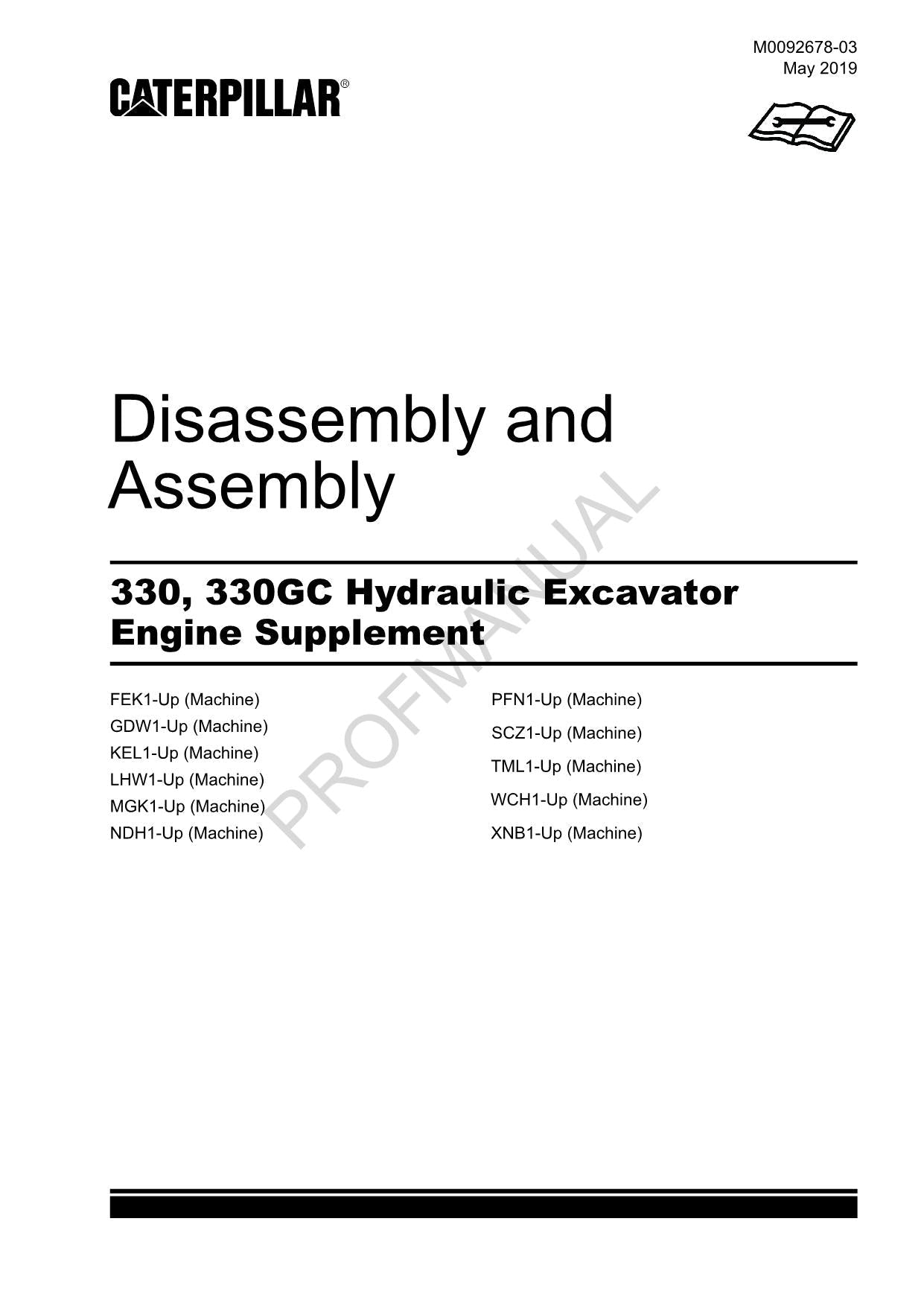 Caterpillar 330 330GC Excavator Engine Supplement Disassembly Assembly Manual